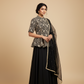 BLACK EMBROIDERED PEPLUM JACKET WITH CHINON PALAZZO AND NET DUPATTA