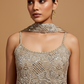 DUSTY BEIGE CUTWORK SLEEVELESS SUIT WITH PALAZZO