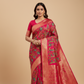 RANI COLOUR KALAMKARI SILK SAREE WITH EMBROIDERY AND WOVEN ZARI BORDER & PALLA