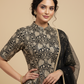 BLACK EMBROIDERED PEPLUM JACKET WITH CHINON PALAZZO AND NET DUPATTA