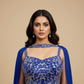 SAPPHIRE BLUE EMBELLISHED CROP TOP & LEHENGA SET WITH MODERN DUPATTA
