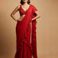 RED READYMADE CHINON SAREE WITH EMBROIDERED BLOUSE ( DELIVERY IN 20 DAYS )