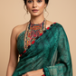 SHIBORI PRINTED GREEN CREPE SAREE WITH MULTICOLOURED EMBROIDERED BLOUSE (  DELIVERY IN 20 DAYS)