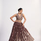 COFFEE BROWN CHINON LEHENGA WITH CROP-TOP BLOUSE & DUPATTA (DELIVERY IN 30 DAYS)