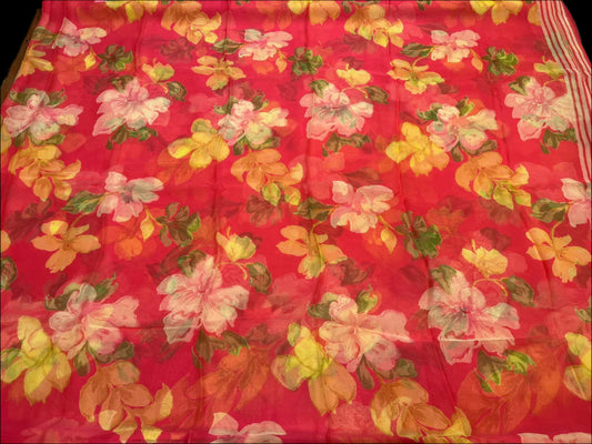 CORAL CHIFFON PRINTED SAREE