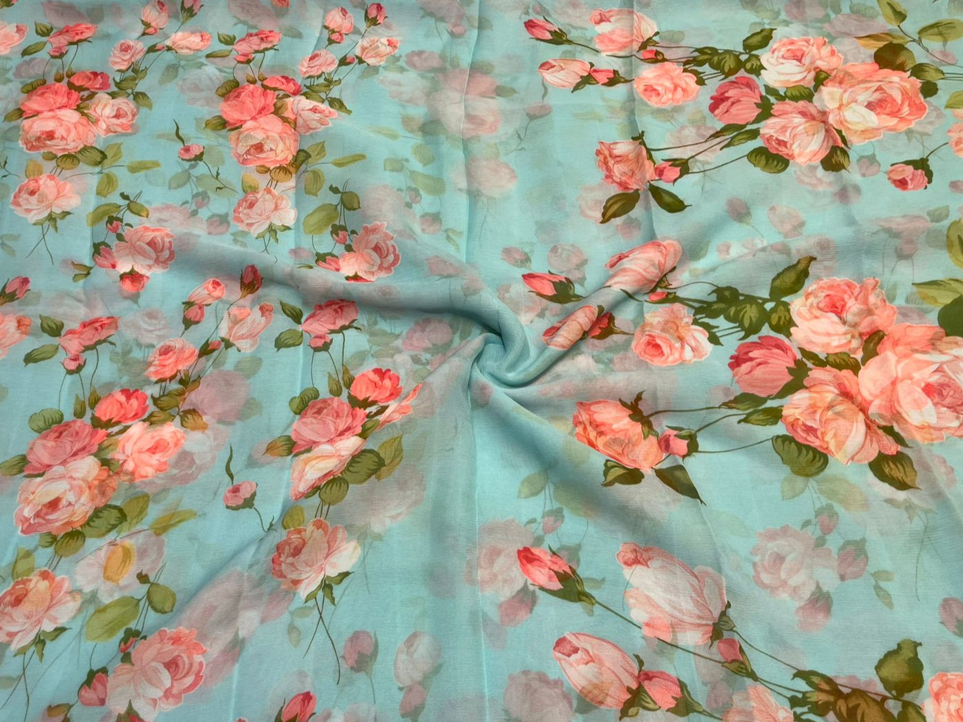 AQUA BLUE PURE DIAMOND CHIFFON SAREE