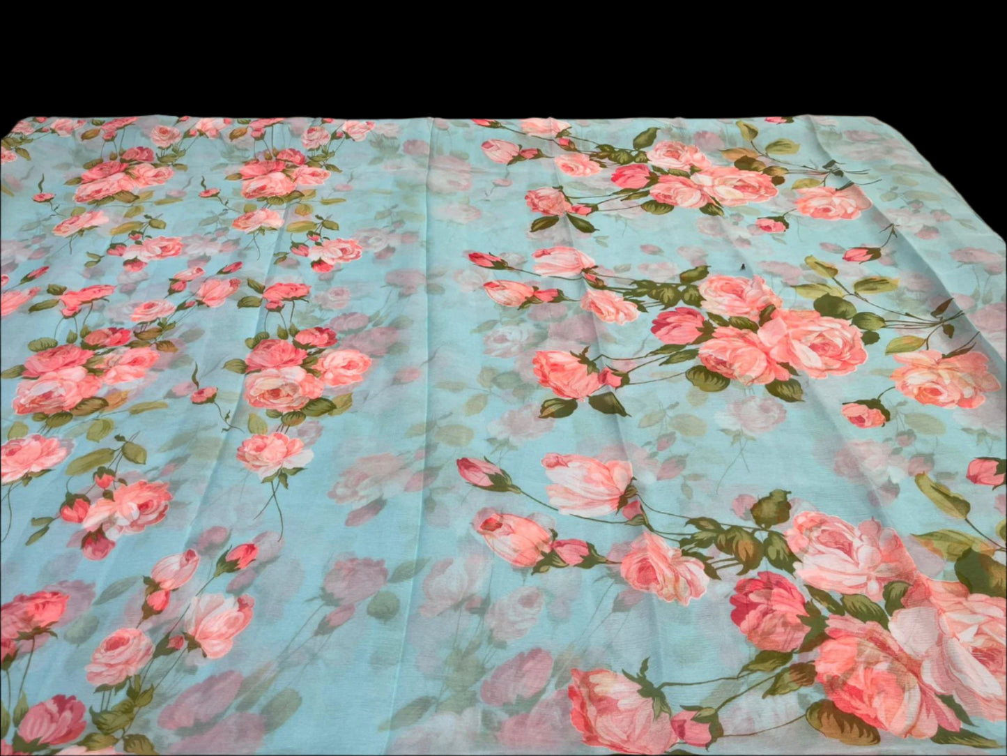 AQUA BLUE PURE DIAMOND CHIFFON SAREE
