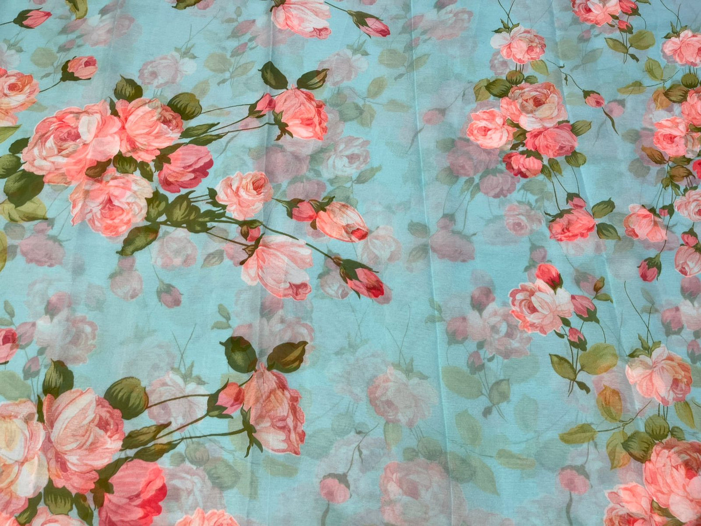 AQUA BLUE PURE DIAMOND CHIFFON SAREE