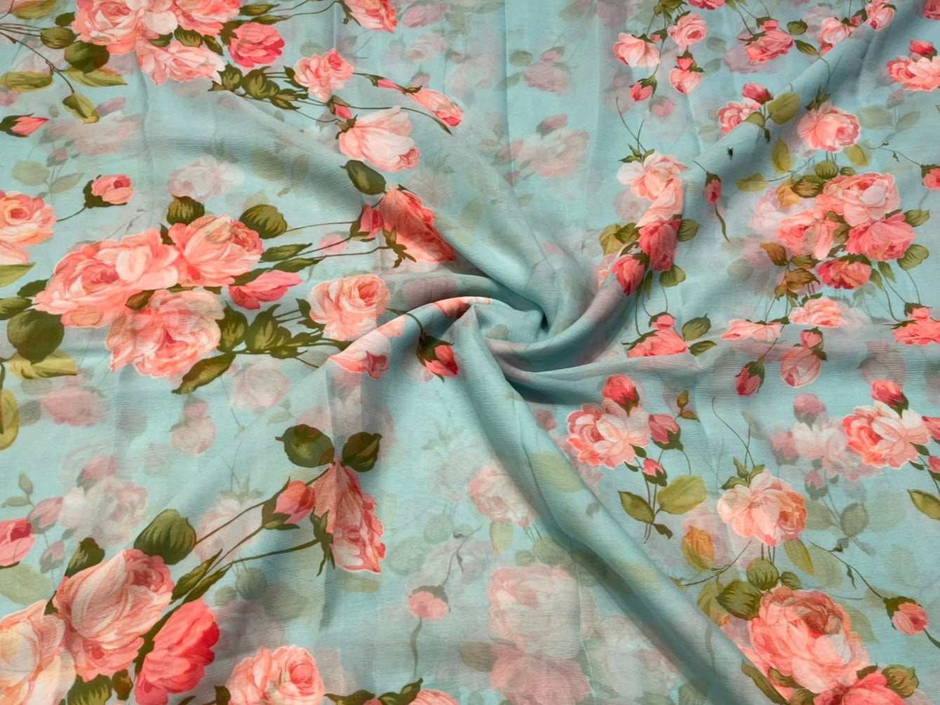 AQUA BLUE PURE DIAMOND CHIFFON SAREE