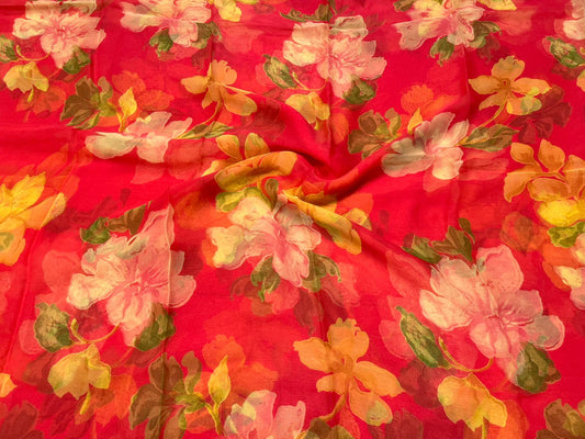 CORAL CHIFFON PRINTED SAREE