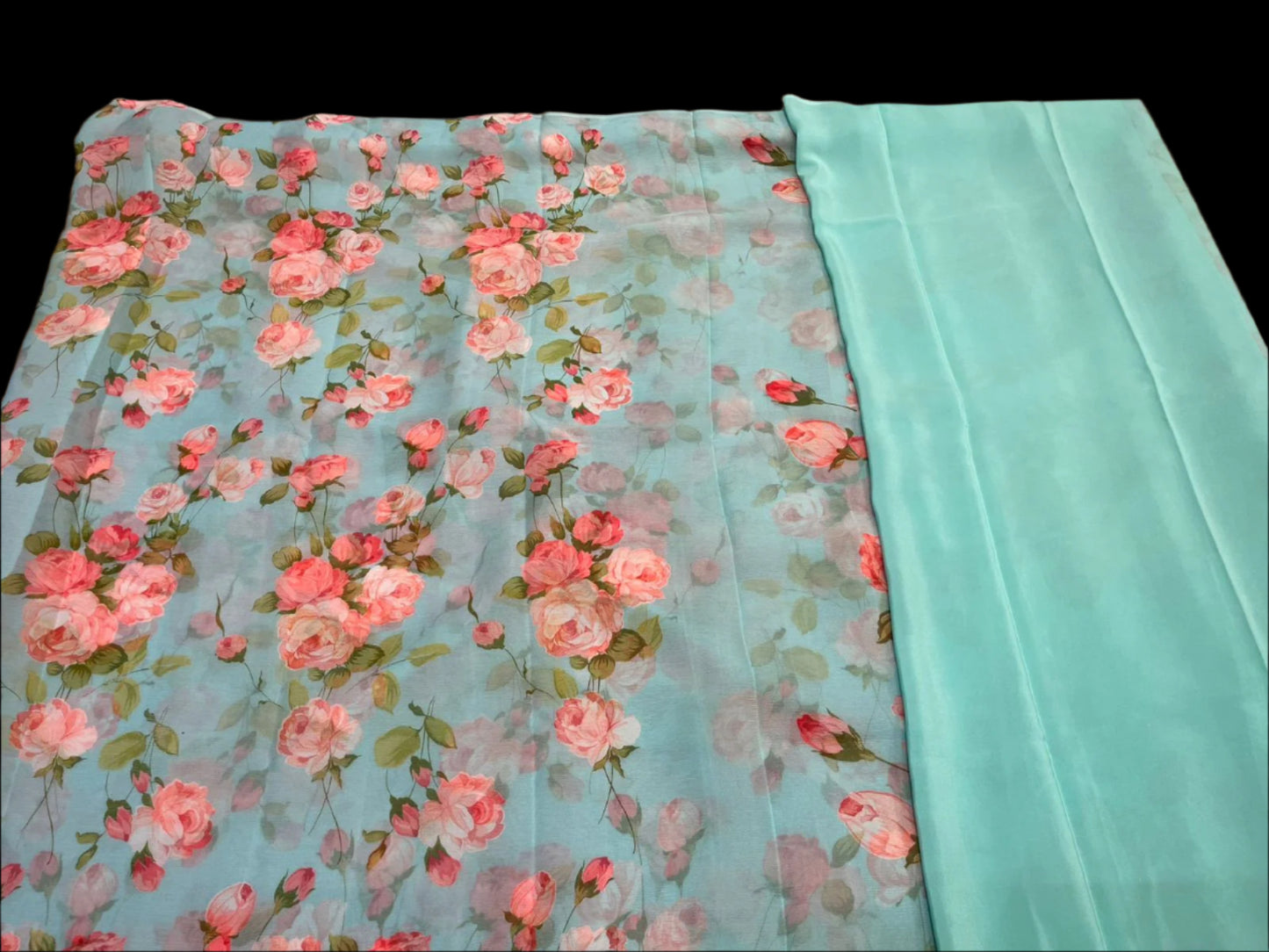 AQUA BLUE PURE DIAMOND CHIFFON SAREE