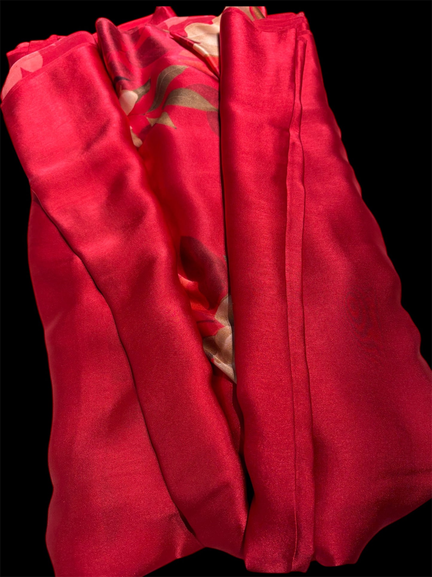 CRIMSON RED PURE SATIN SILK PLAIN SAREE WITH PRINTED SATIN BLOUSE (DELIVERY IN 20 DAYS)