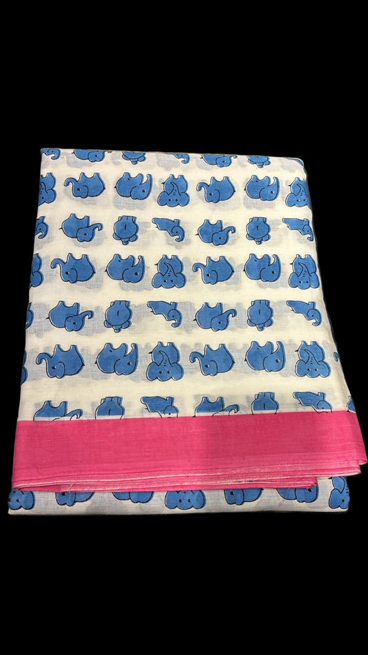(DELIVERY IN 20 DAYS)WHITE COTTON PRINTED SAREE