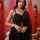 BLACK COLOR NET HAND EMBROIDERED SAREE WITH READYMADE DESIGNER BLOUSE EMBELLISHED WITH CUTDANA, BEADS & SEQUINS WORK