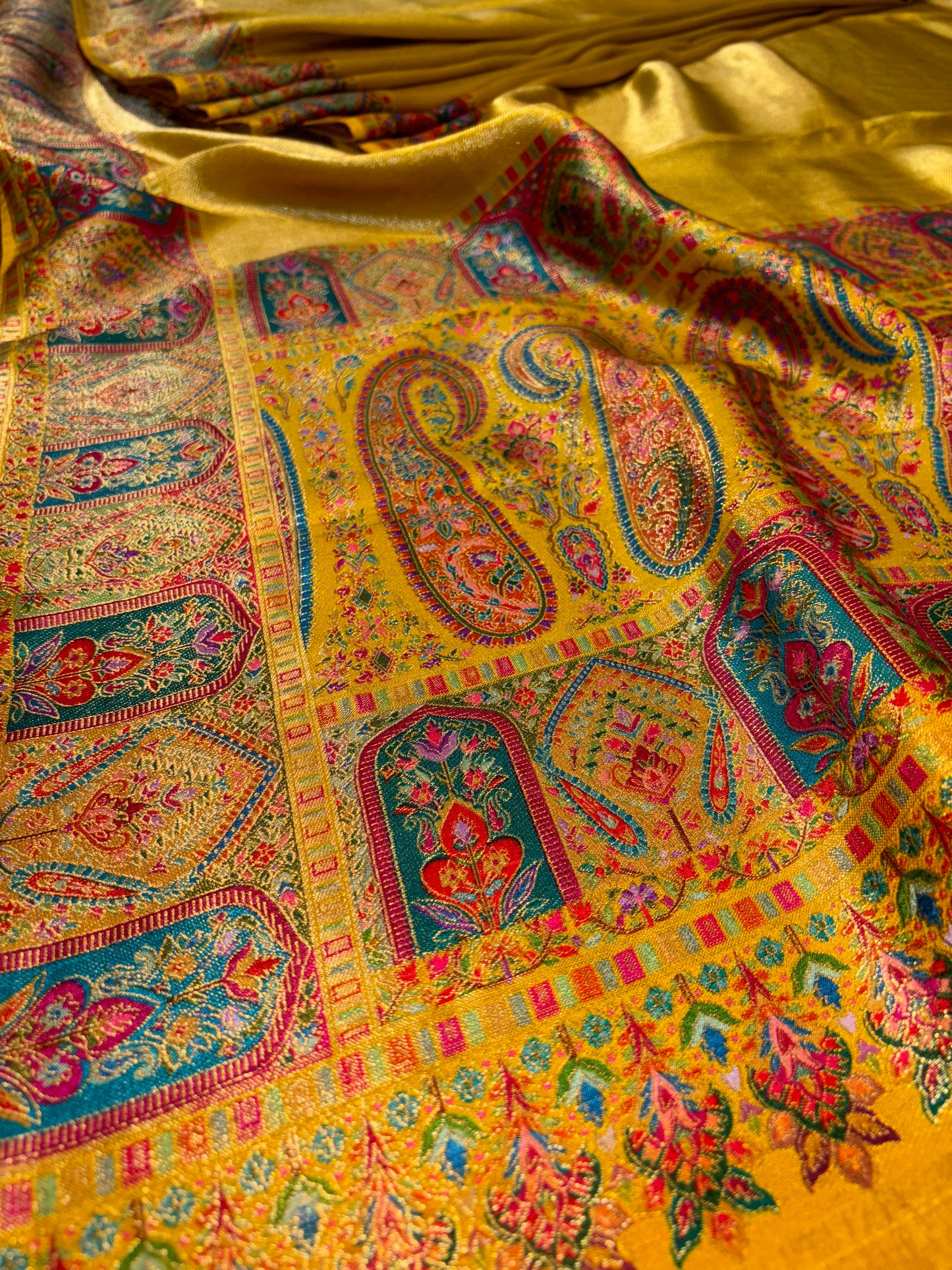 MUSTARD-GOLD DRILL WEAVE SILK SAREE WITH KANI WEAVE BORDER & PALLA