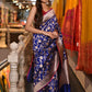 BLUE COLOUR PURE BANARASI SILK SAREE EMBELLISHED WITH ZARI WEAVES