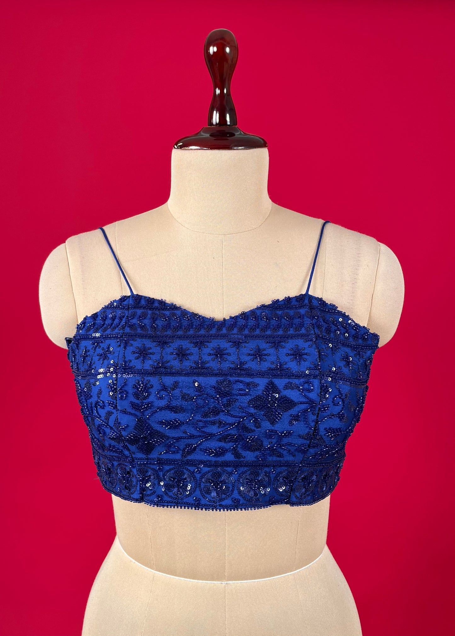 BLUE COLOUR CHINON PALAZZO PANT WITH CROP TOP & SHRUG EMBELLISHED WITH CUTDANA & SEQUINS WORK