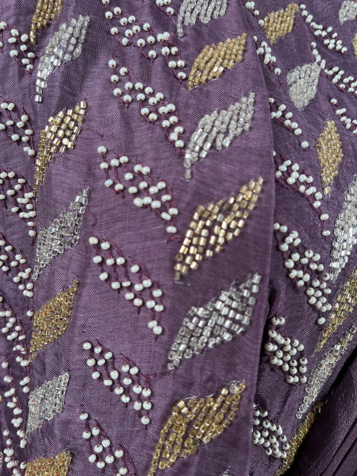 MAUVE COLOUR CHINON READYMADE SAREE WITH READYMADE BLOUSE & SHRUG EMBELLISHED WITH CUTDANA & BEADS WORK