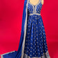 BLUE COLOUR CHINON FLOOR LENGTH ANARKALI SUIT EMBELLISHED WITH CUTDANA & ZARI WORK