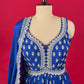 BLUE COLOUR CHINON FLOOR LENGTH ANARKALI SUIT EMBELLISHED WITH CUTDANA & ZARI WORK