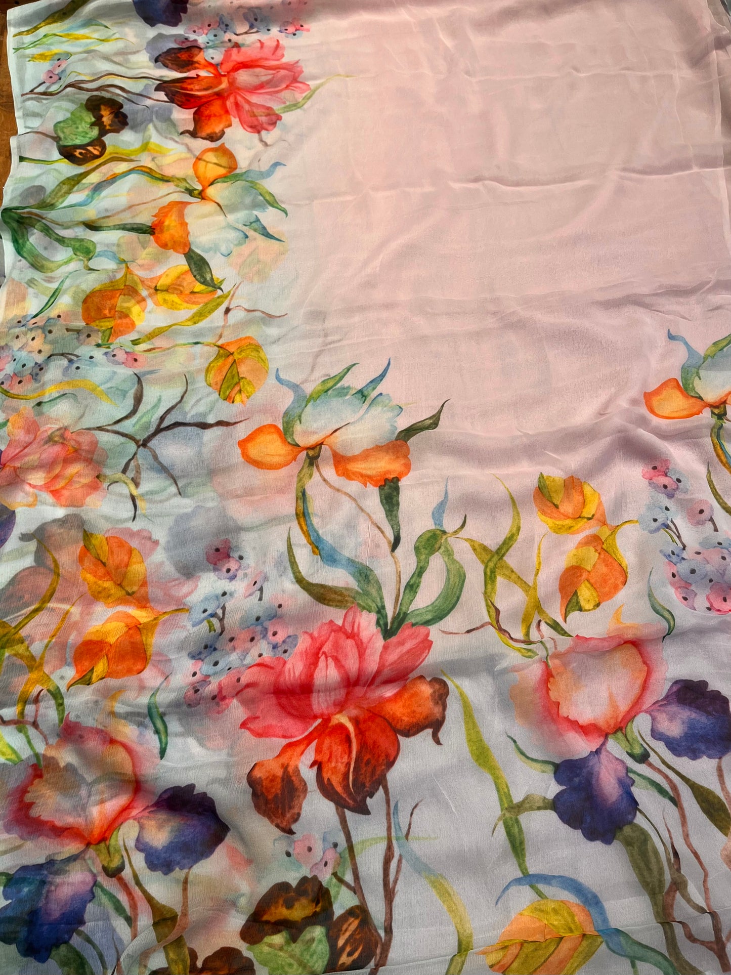 BABY PINK COLOUR PRINTED CHIFFON SAREE WITH CHINON BLOUSE - Kothari Sons