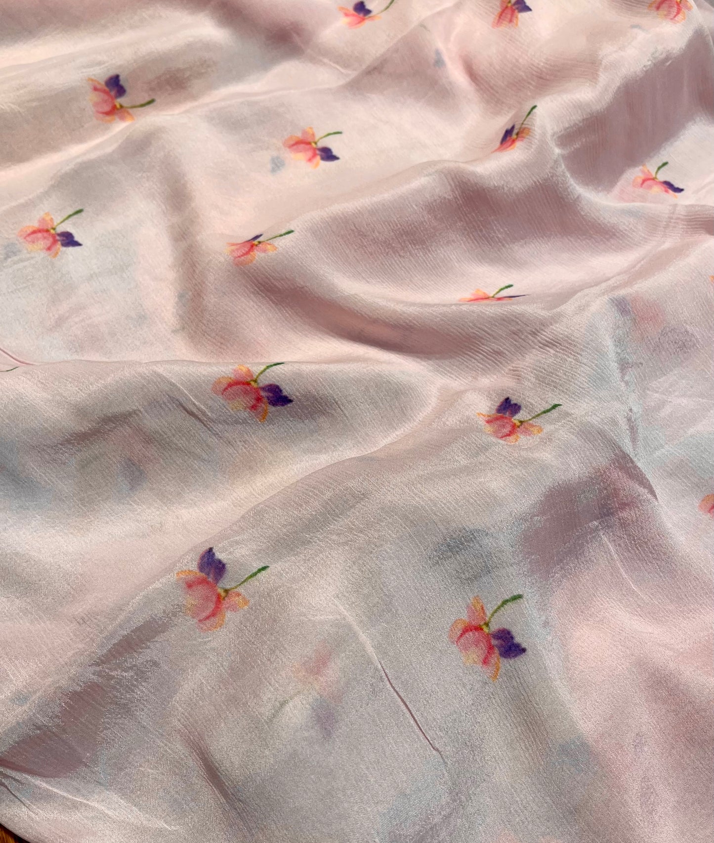 BABY PINK COLOUR PRINTED CHIFFON SAREE WITH CHINON BLOUSE - Kothari Sons
