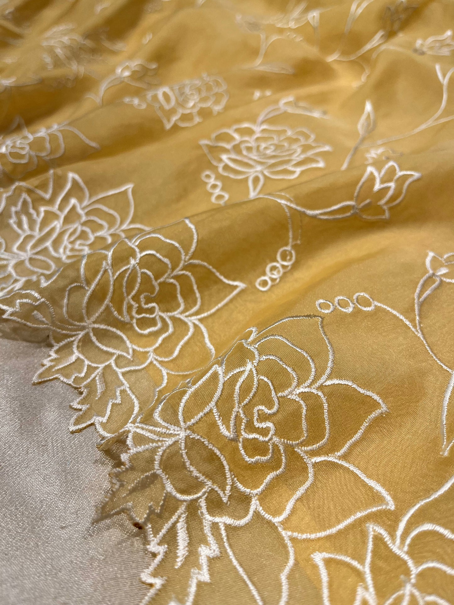 YELLOW DAISY COLOUR ORGANZA EMBROIDERED SAREE EMBELLISHED WITH RESHAM EMBROIDERY