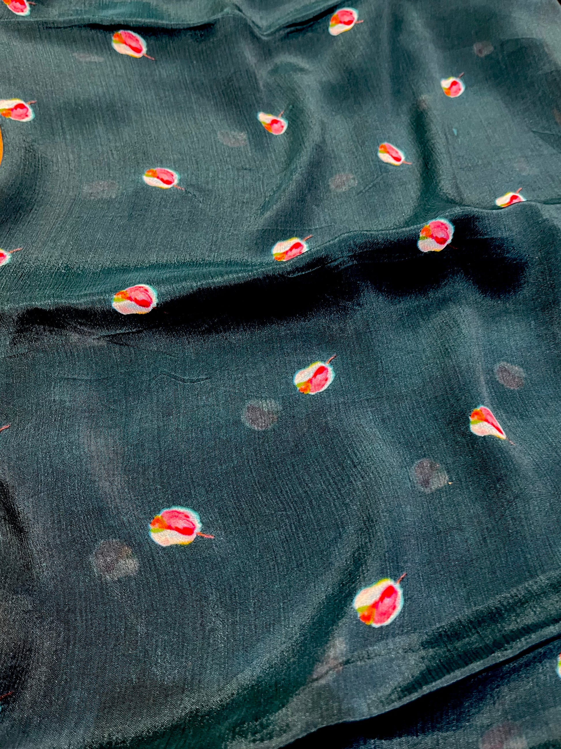 TEAL BLUE COLOUR CHIFFON PRINTED SAREE WITH CHINON BLOUSE - Kothari Sons