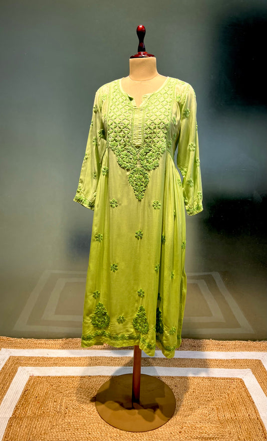 GREEN SHADED MUSLIN CHIKANKARI KURTA