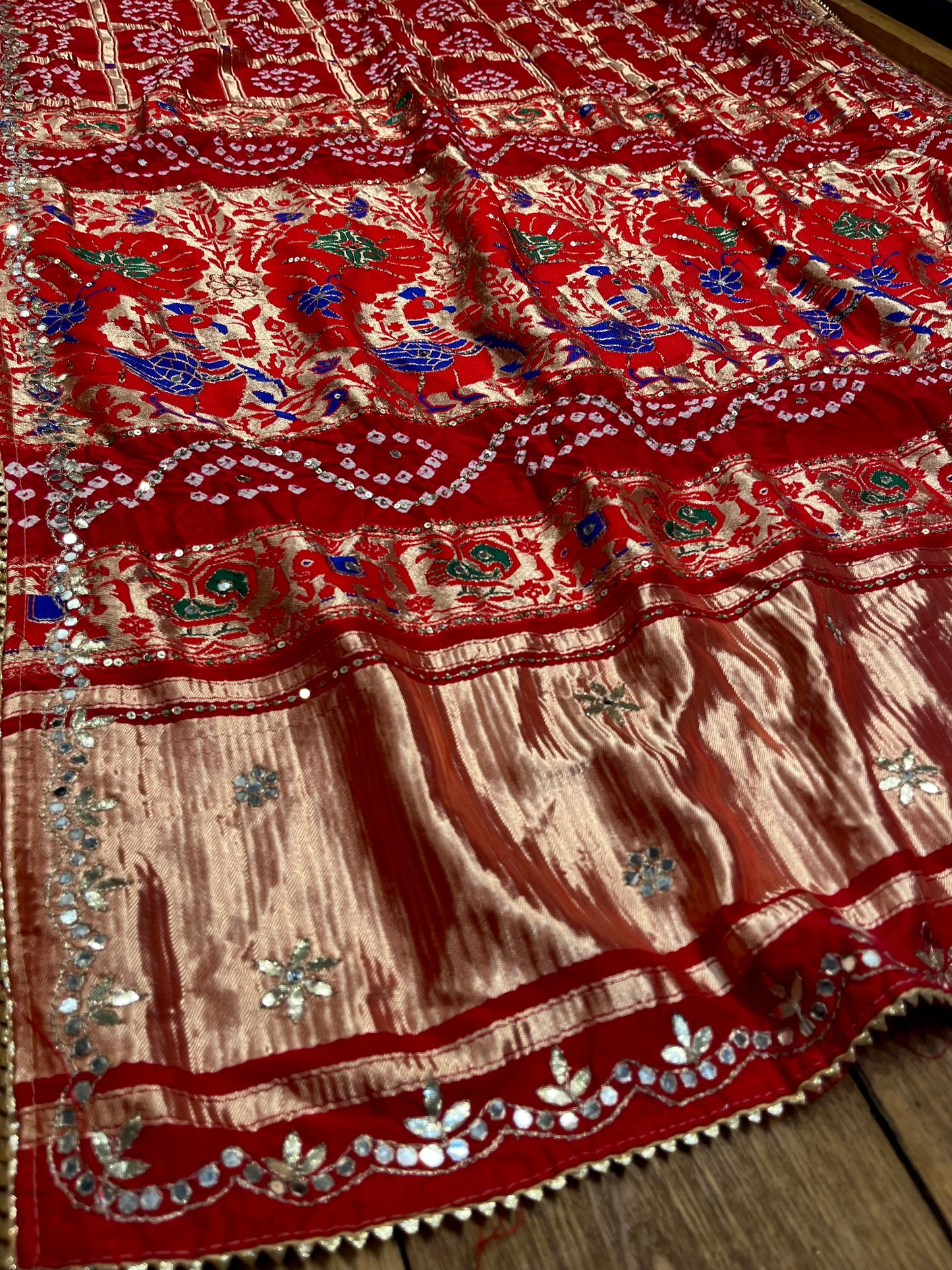 RED COLOUR DOLA SILK GHARCHOLA SAREE EMBELLISHED WITH GOTA PATTI WORK