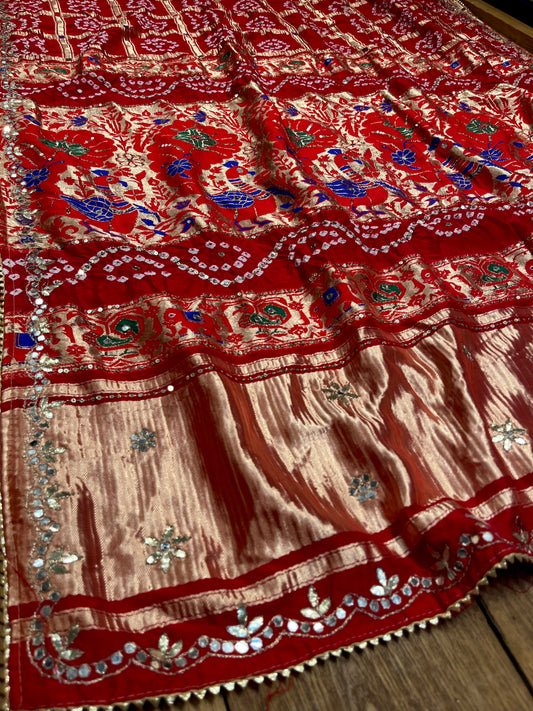 RED COLOUR DOLA SILK GHARCHOLA SAREE EMBELLISHED WITH GOTA PATTI WORK