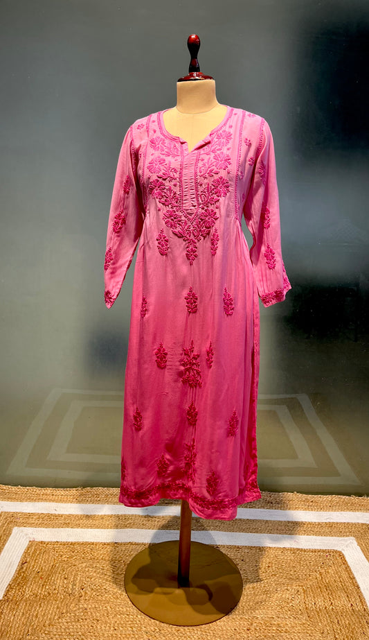 PINK SHADED MUSLIN CHIKANKARI KURTA