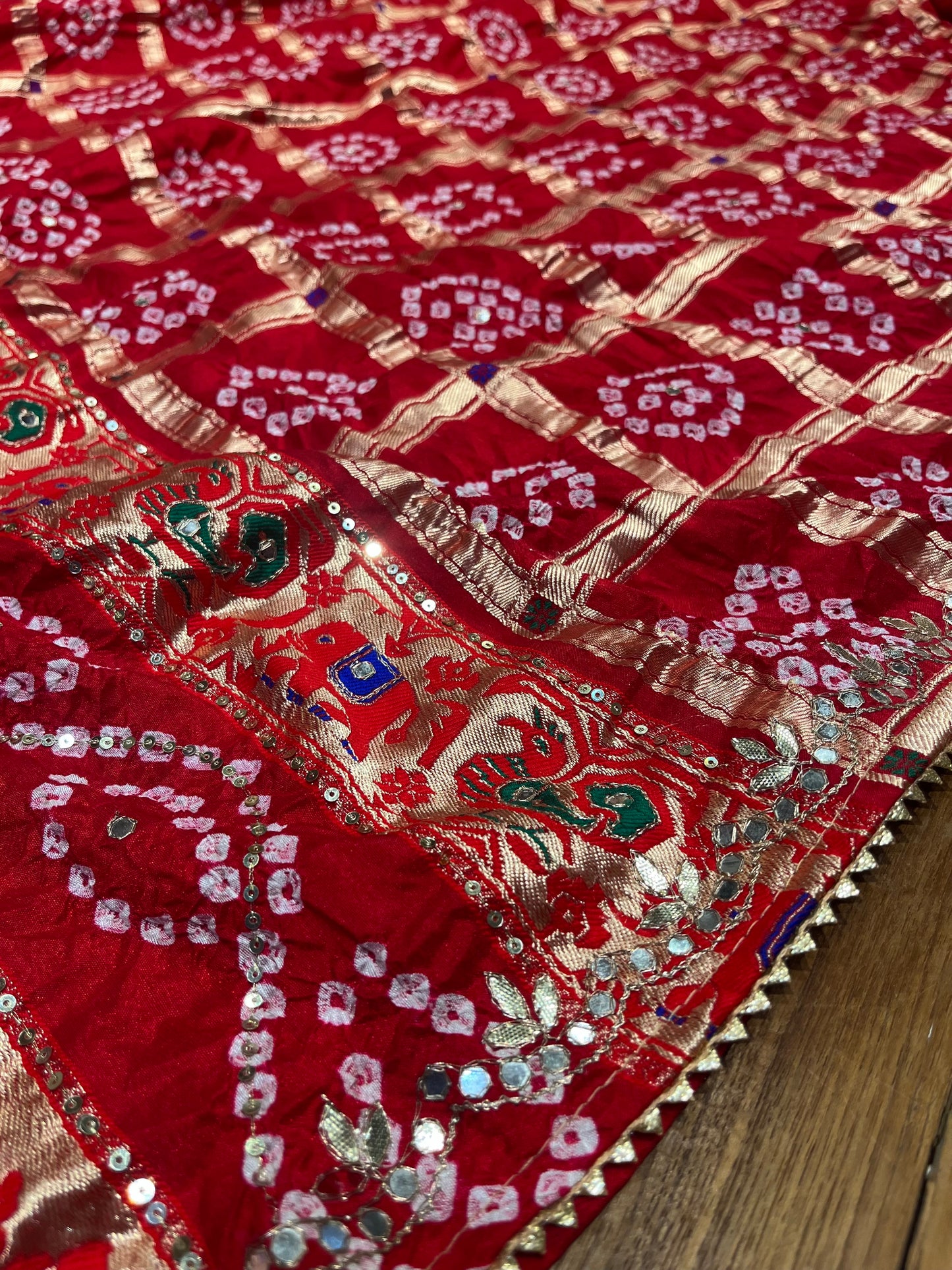 RED COLOUR DOLA SILK GHARCHOLA SAREE EMBELLISHED WITH GOTA PATTI WORK
