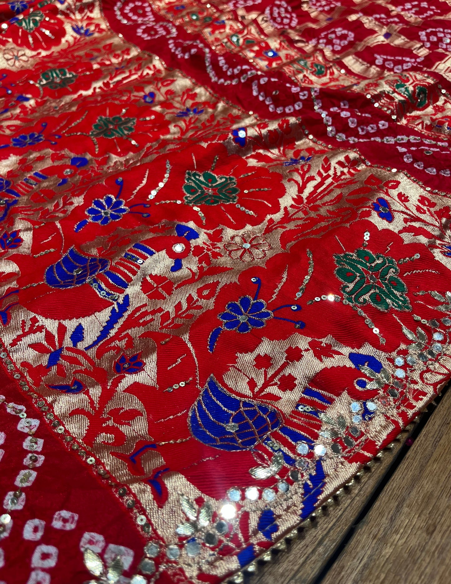 RED COLOUR DOLA SILK GHARCHOLA SAREE EMBELLISHED WITH GOTA PATTI WORK