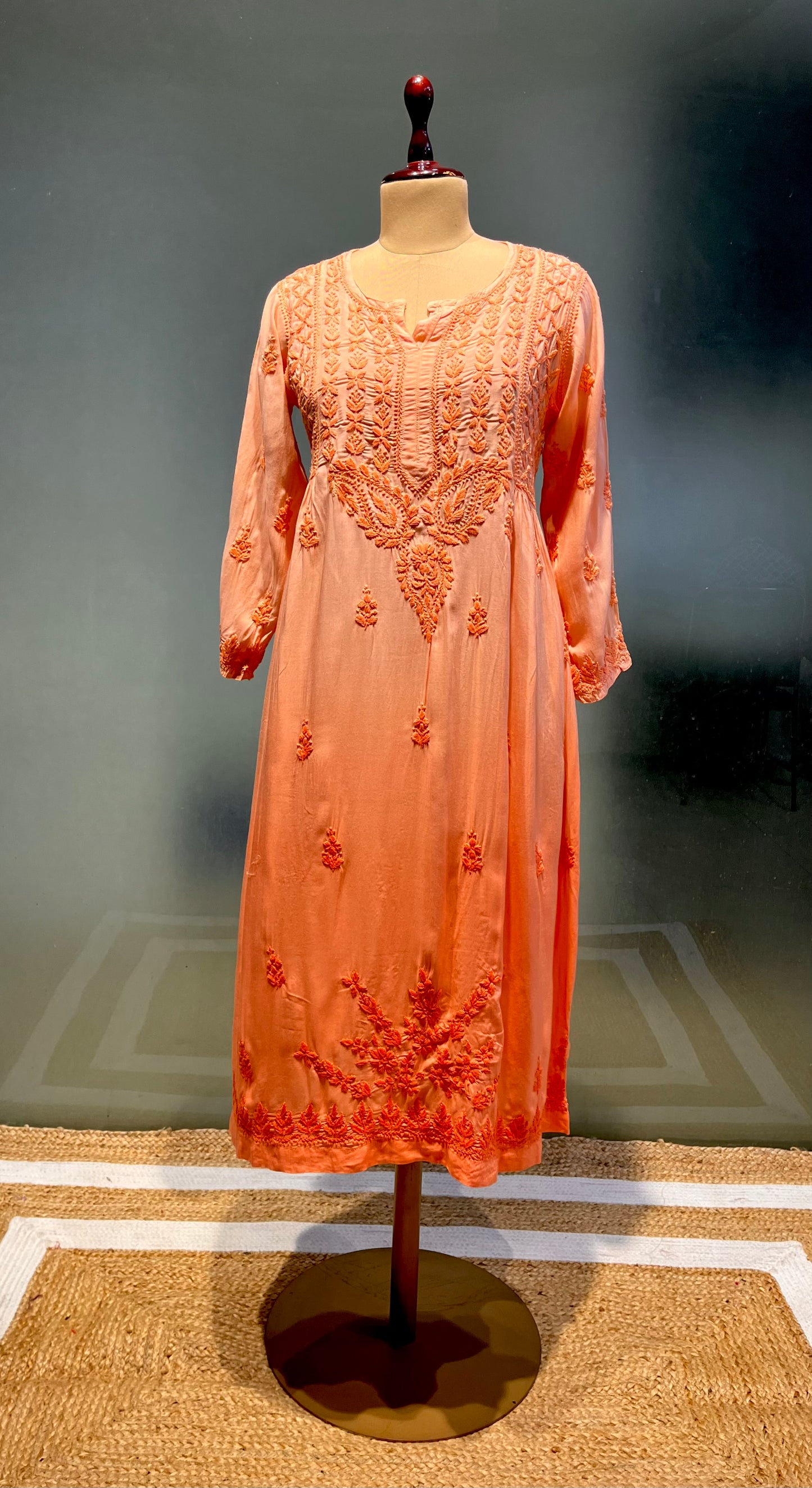 PEACH SHADED MUSLIN CHIKANKARI KURTA