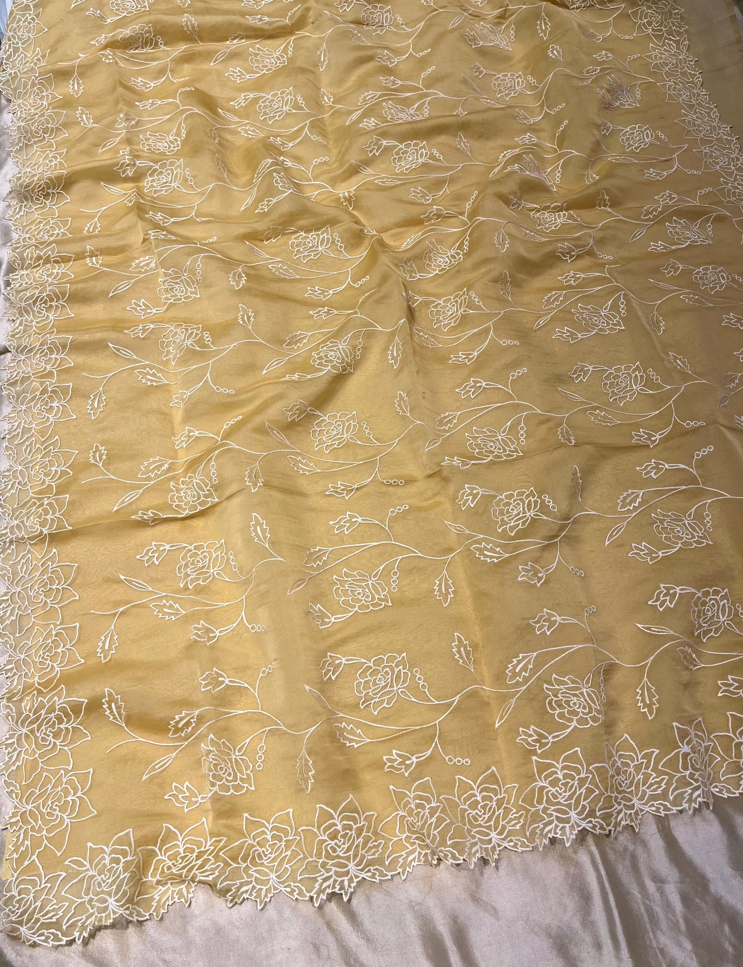 YELLOW DAISY COLOUR ORGANZA EMBROIDERED SAREE EMBELLISHED WITH RESHAM EMBROIDERY