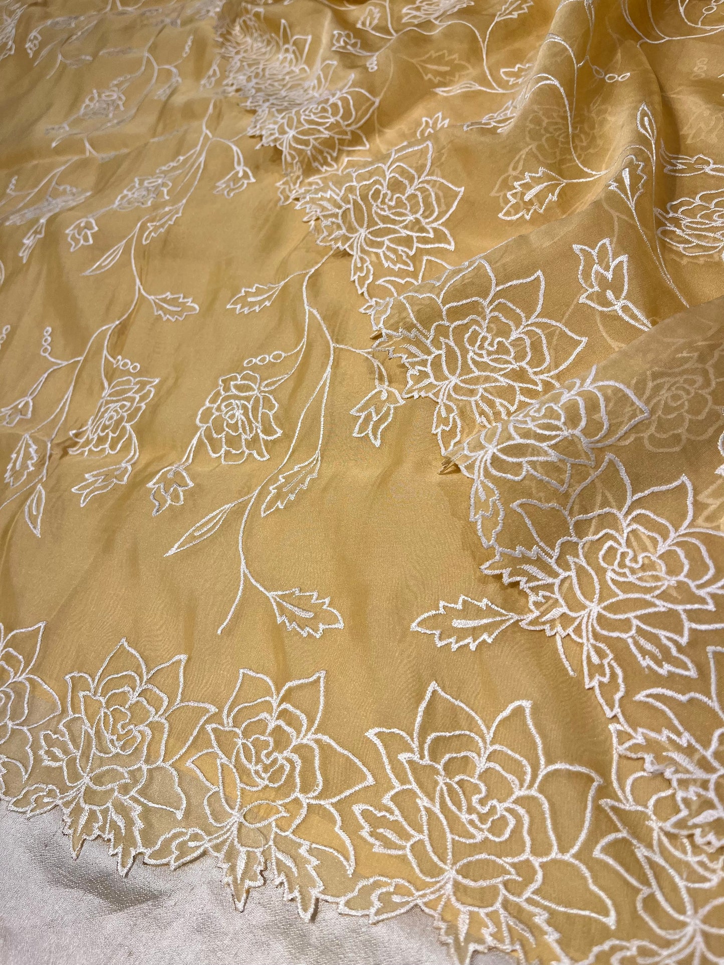 YELLOW DAISY COLOUR ORGANZA EMBROIDERED SAREE EMBELLISHED WITH RESHAM EMBROIDERY