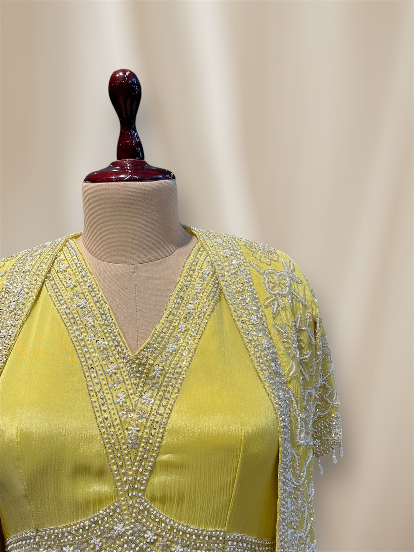 YELLOW COLOUR CHINON GOWN WITH JACKET EMBELLISHED WITH SEQUINES / PIPE / BEAD WORK