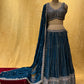 ( DELIVERY IN 25 DAYS ) TEAL BLUE COLOR CHINON LEHENGA WITH READYMADE CROP TOP BLOUSE EMBELLISHED WITH ZARI & CUTDANA WORK