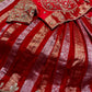 RED COLOUR CREPE SILK ZARI STRIPES LEHENGA WITH EMBROIDERED BLOUSE & SCALLOP DUPATTA EMBELLISHED WITH ZARDOZI, PEARL & CUTDANA WORK