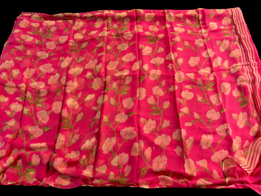RASPBERRY PINK PRINTED CHIFFON SAREE