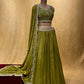 MEHNDI GREEN COLOUR CHINON LEHENGA WITH CROP TOP BLOUSE EMBELLISHED WITH PEARL & SEQUINS WORK