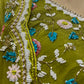 MEHNDI GREEN COLOUR CHINON LEHENGA WITH CROP TOP BLOUSE EMBELLISHED WITH PEARL & SEQUINS WORK