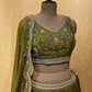 MEHNDI GREEN COLOUR CHINON LEHENGA WITH CROP TOP BLOUSE EMBELLISHED WITH PEARL & SEQUINS WORK