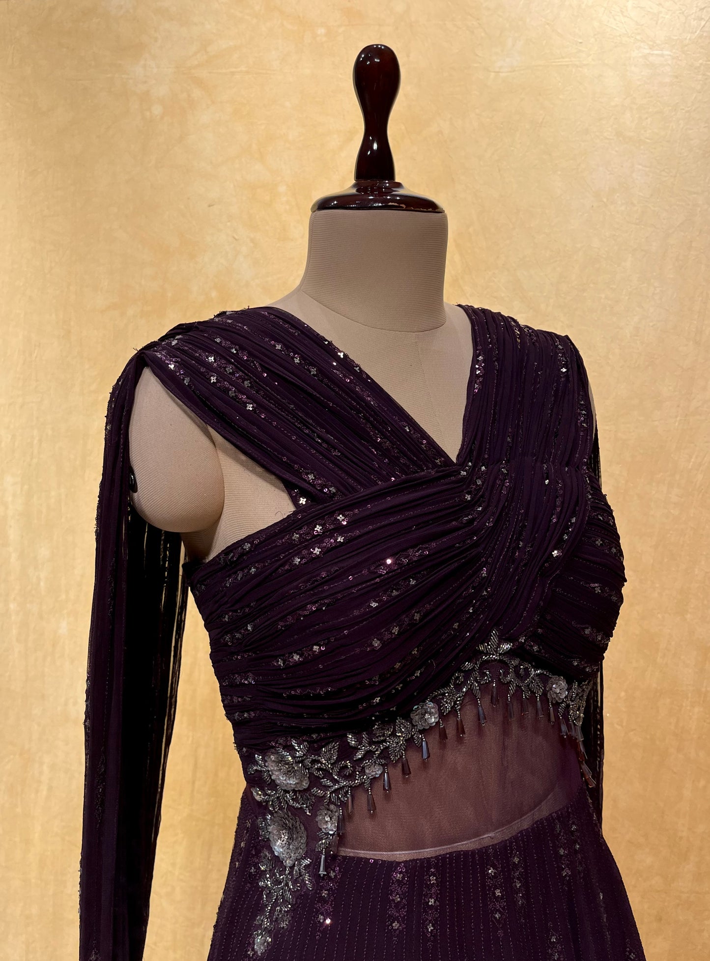 VIOLET COLOUR PARTY WEAR GEORGETTE EMBROIDERED GOWN EMBELLISHED WITH SEQUINS & CUTDANA WORK