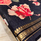 BLACK COLOUR MUNGA SILK PRINTED SAREE WITH ZARI BORDER