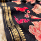 BLACK COLOUR MUNGA SILK PRINTED SAREE WITH ZARI BORDER