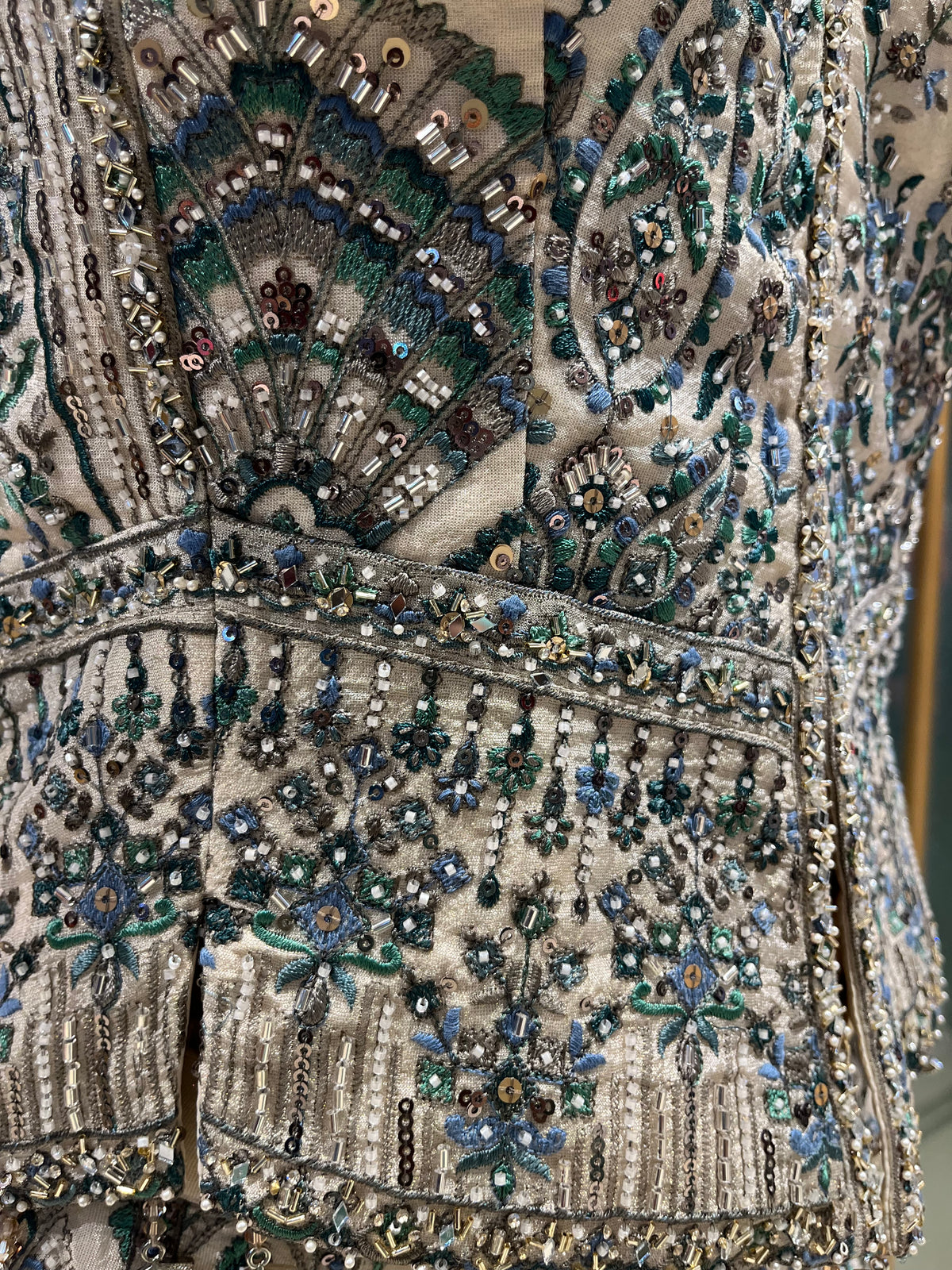 IVORY COLOUR GEORGETTE TISSUE EMBROIDERED INDOWESTERN DRESS EMBELLISHED WITH CUTDANA, SEQUINS & RESHAM WORK
