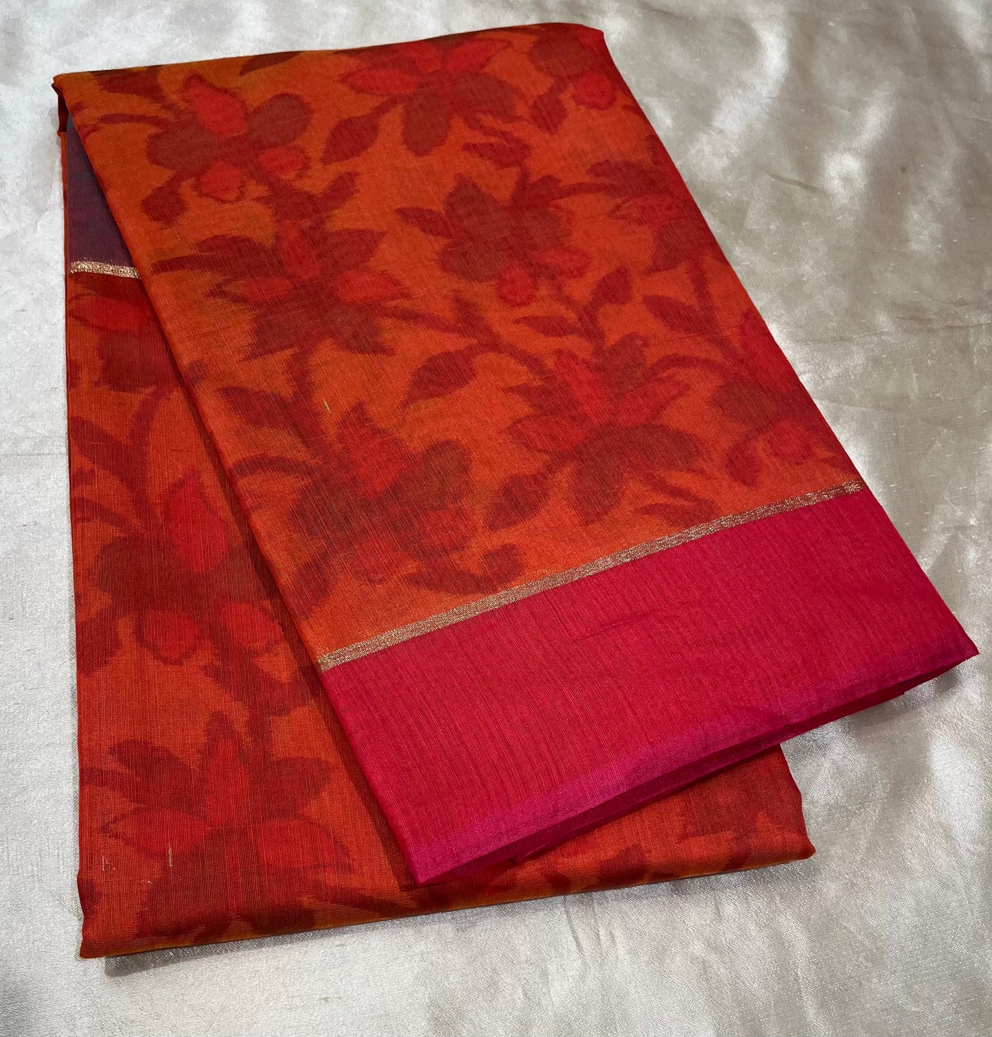 ORANGE COLOUR CHANDERI COTTON SAREE