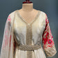 OFF WHITE COLOUR CREPE TISSUE FRONT SLIT KURTA WITH NET DUPATTA EMBELLISHED WITH SEQUINS & RESHAM WORK